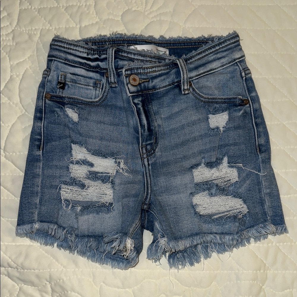 KanCan Blue Jean Shorts with Distressed Frayed Hem